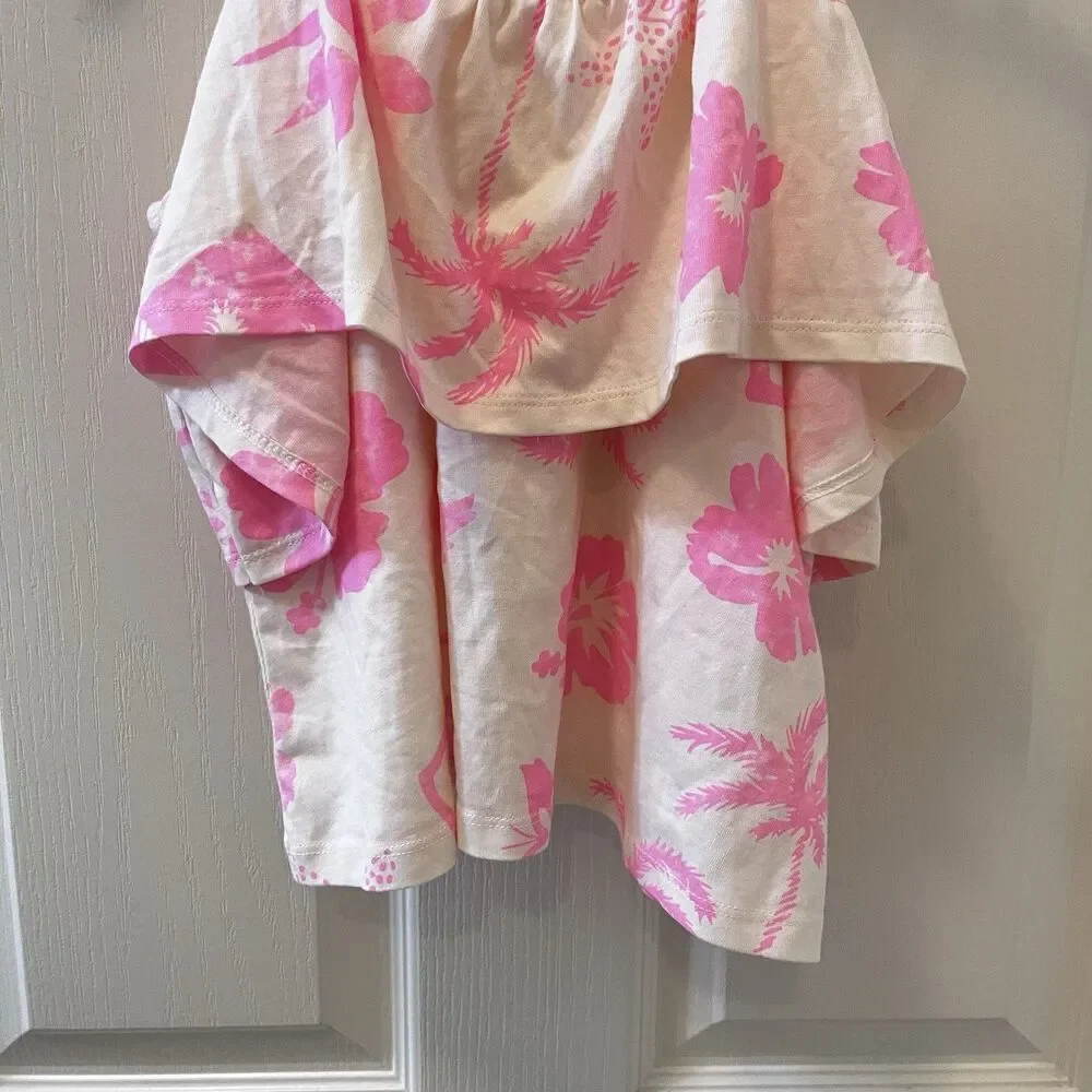 Zara Girls Pink Tropical Ruffle Crop Tank Floral Hawaiian Palm Trees SZ 8-9 NWT
